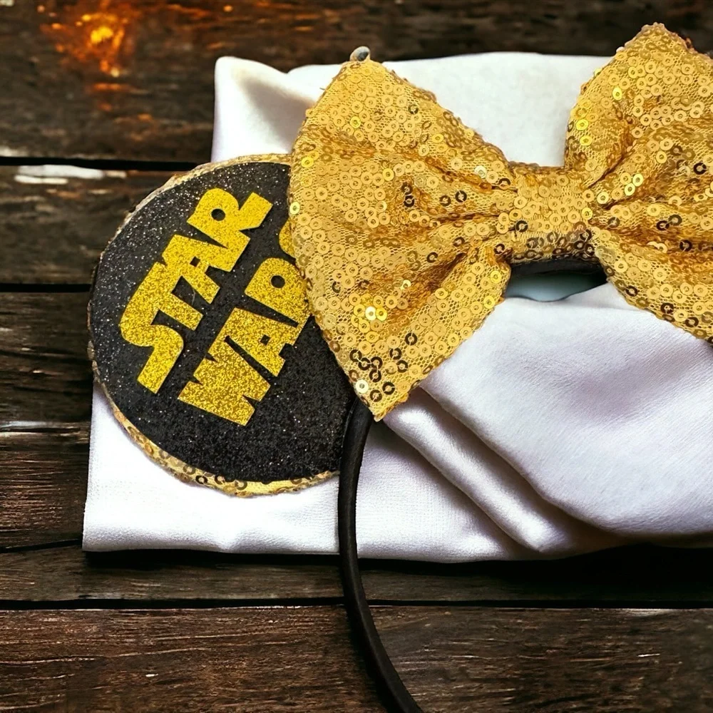 Star Wars Inspired Sequin Mouse Ears Headband, Black and Gold, NEW, Minnie Mouse